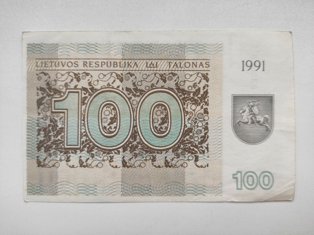 LITHUANIA (P38a) 100 Talonas 1991 VF Without counterfeit text