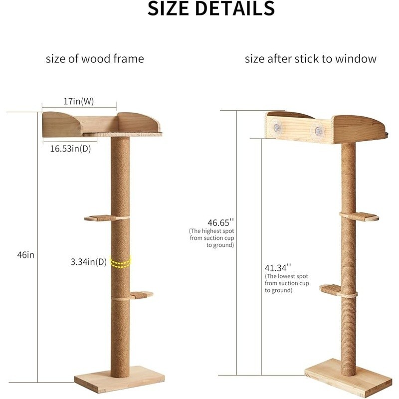 Sturdy Adjustable Cat Window Perch Tree W/ Scratching Post & Suction Cups New