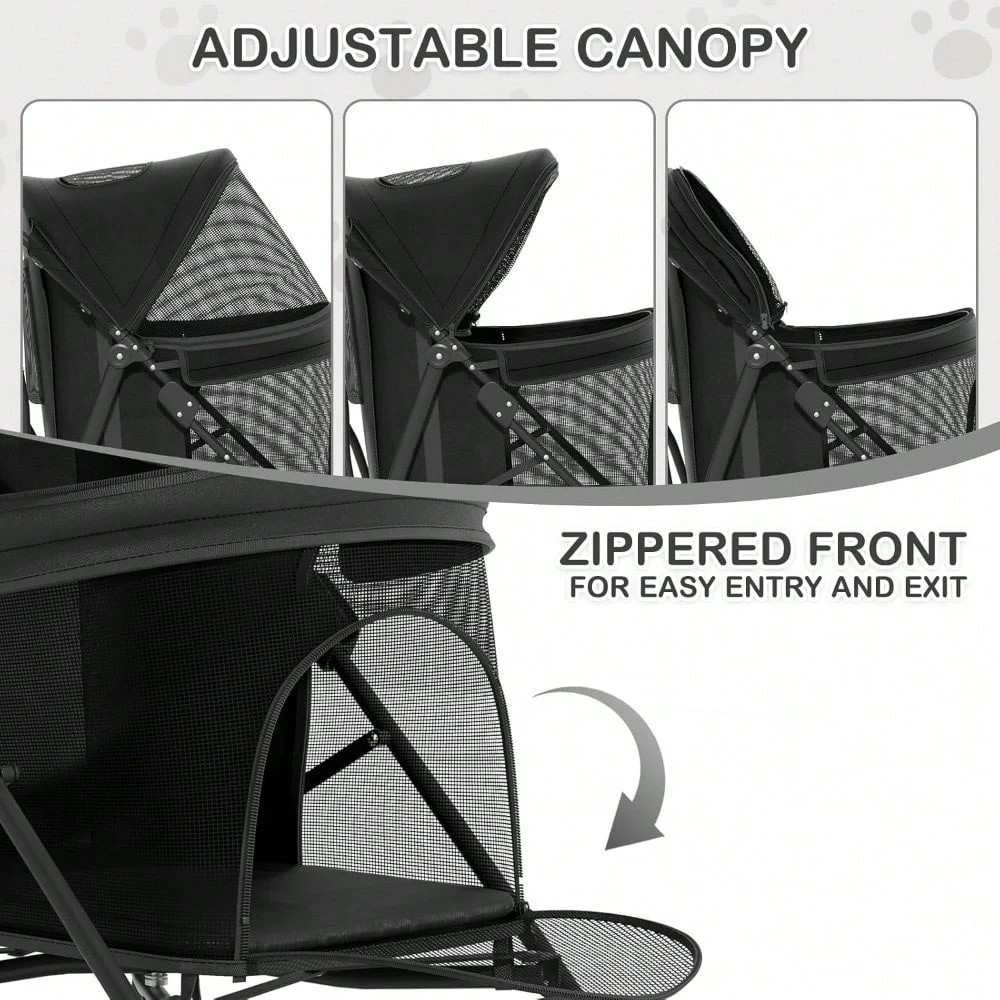 Foldable 4-Wheel Pet Stroller For Small Medium Pets Black