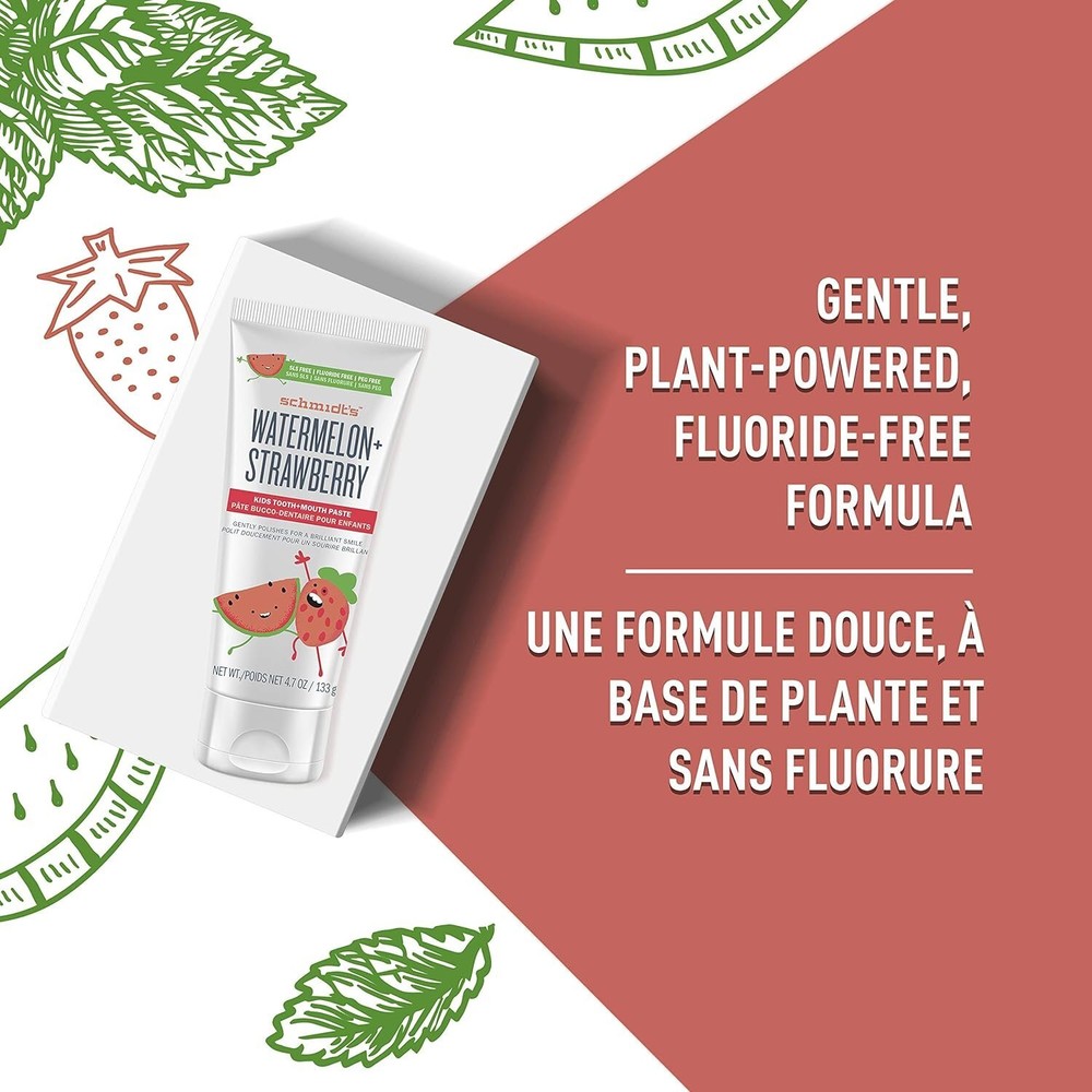 Schmidt's Children's Toothpaste For Clean Teeth, Watermelon + Strawberry,...