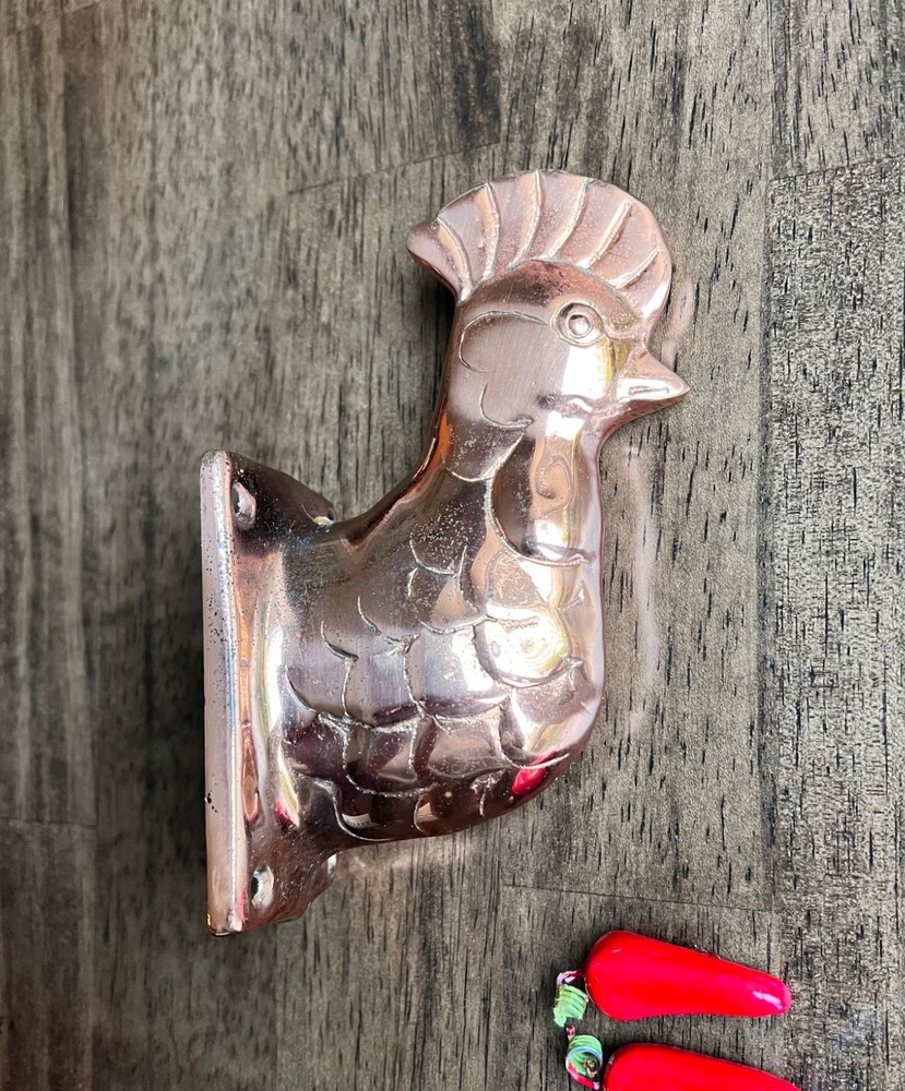 Solid Copper Rooster Head Hook Towel Apron Holder Wall Mount Rustic Farmhouse 6"