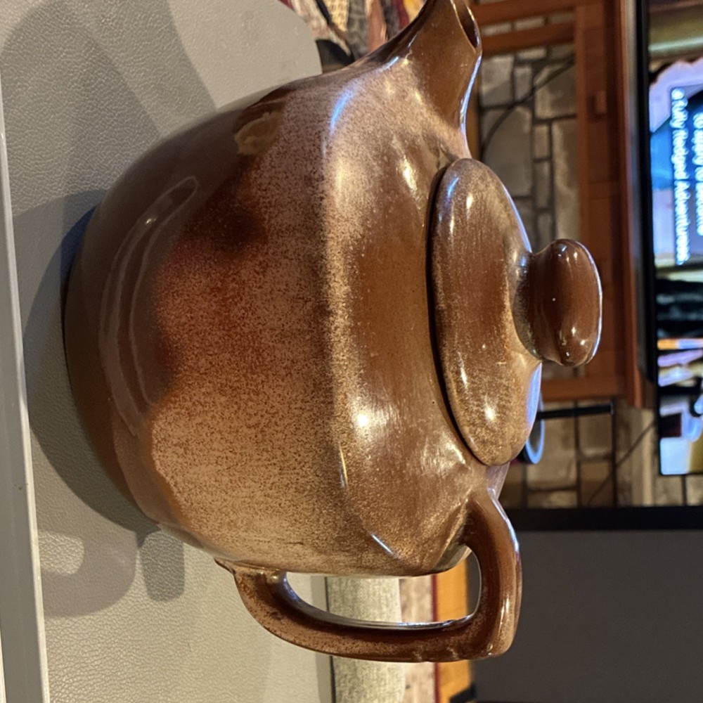 Brown Ceramic Tea Pot Glossy Round Solid Pottery with Lid