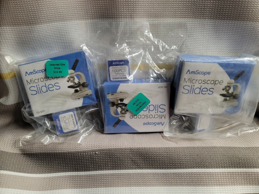 3x- AmScope 50 Pre-Cleaned Blank Microscope Slides + 100 22x22mm Square Cover