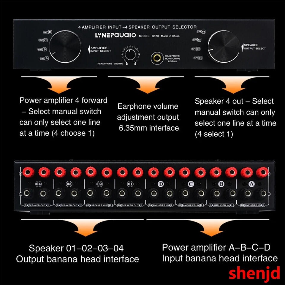 4 Input 4 output Power Amplifier Speaker Selector Switcher Speaker Switch @