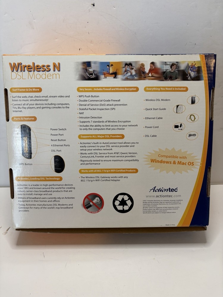 ACTIONTEC 300 Mbps Wireless N DSL Modem GT784WN-01A