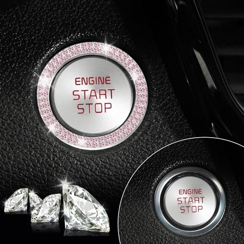 Car Engine Start Stop Decoration Ring, Crystal Double Rhinestone, Bling Pink