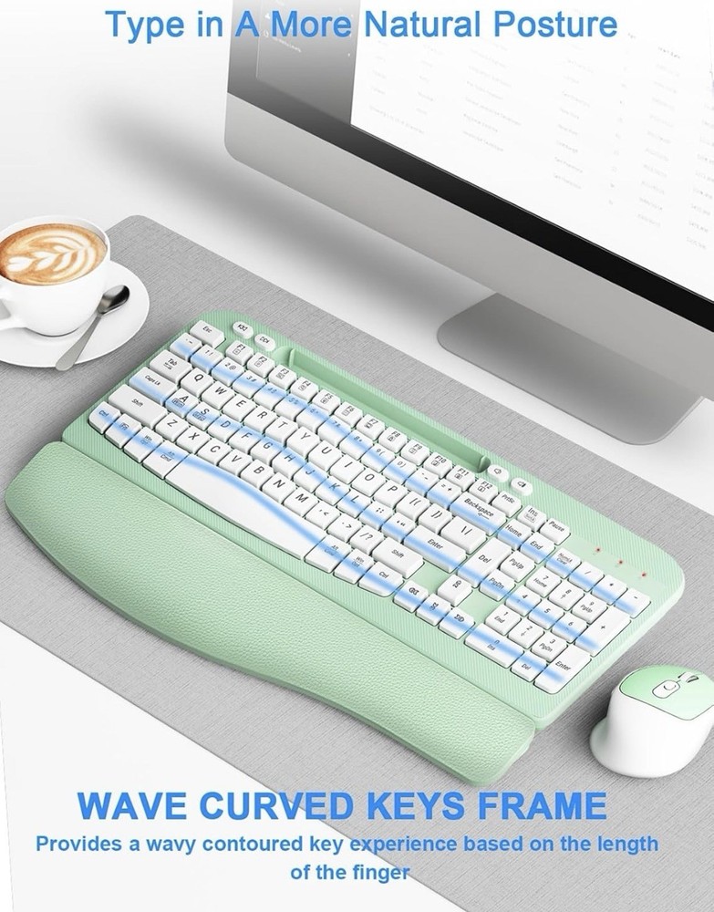 Wireless Keyboard and Mouse Combo, Wave Keys Computer Ergonomic Keyboard