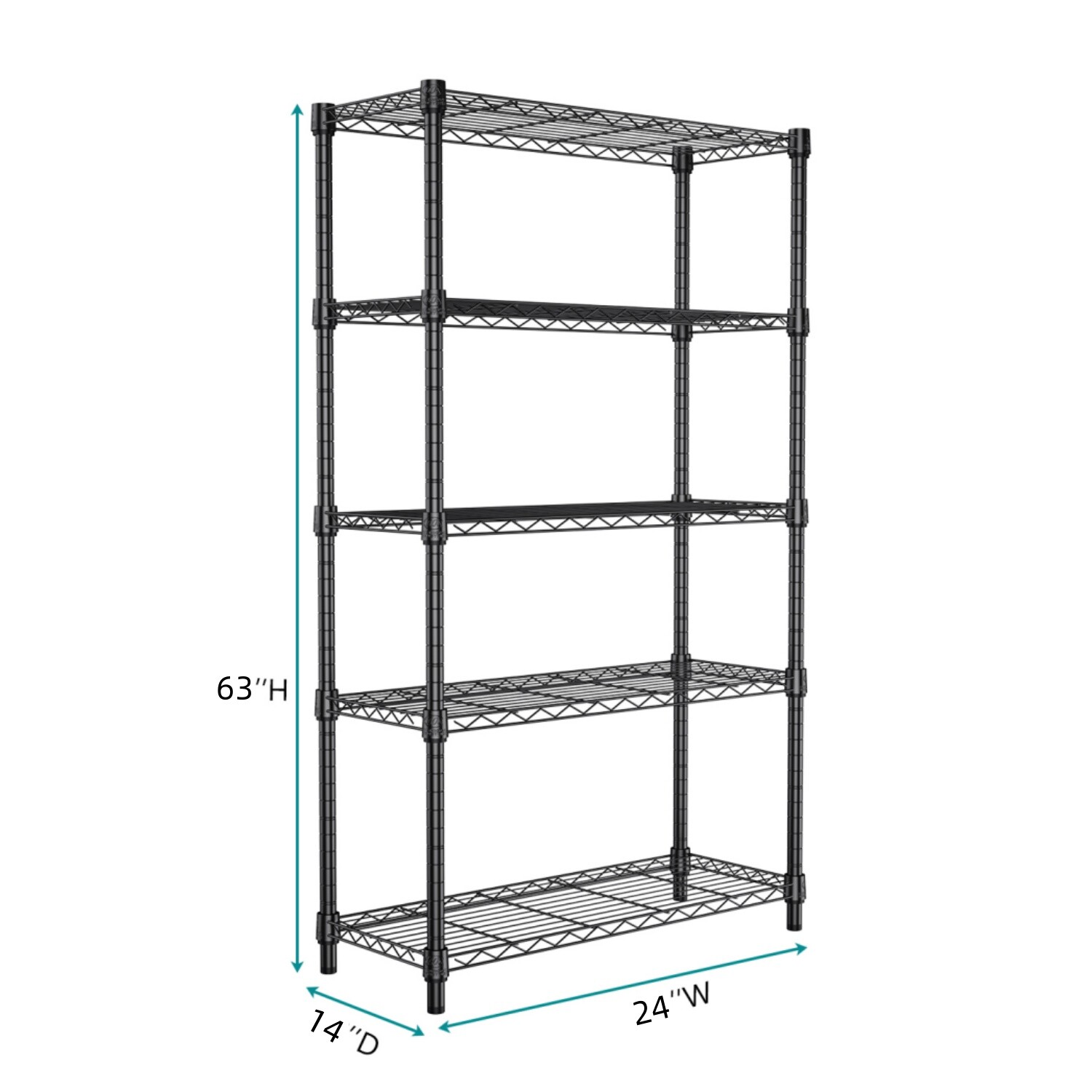 5 Shelves Adjustable Heavy Duty Storage Shelving Steel Organizer Wire Rack Black