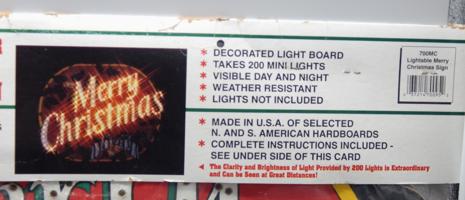 1995 New Sealed True To Nature Add The Lights "Merry Christmas Sign Vintage