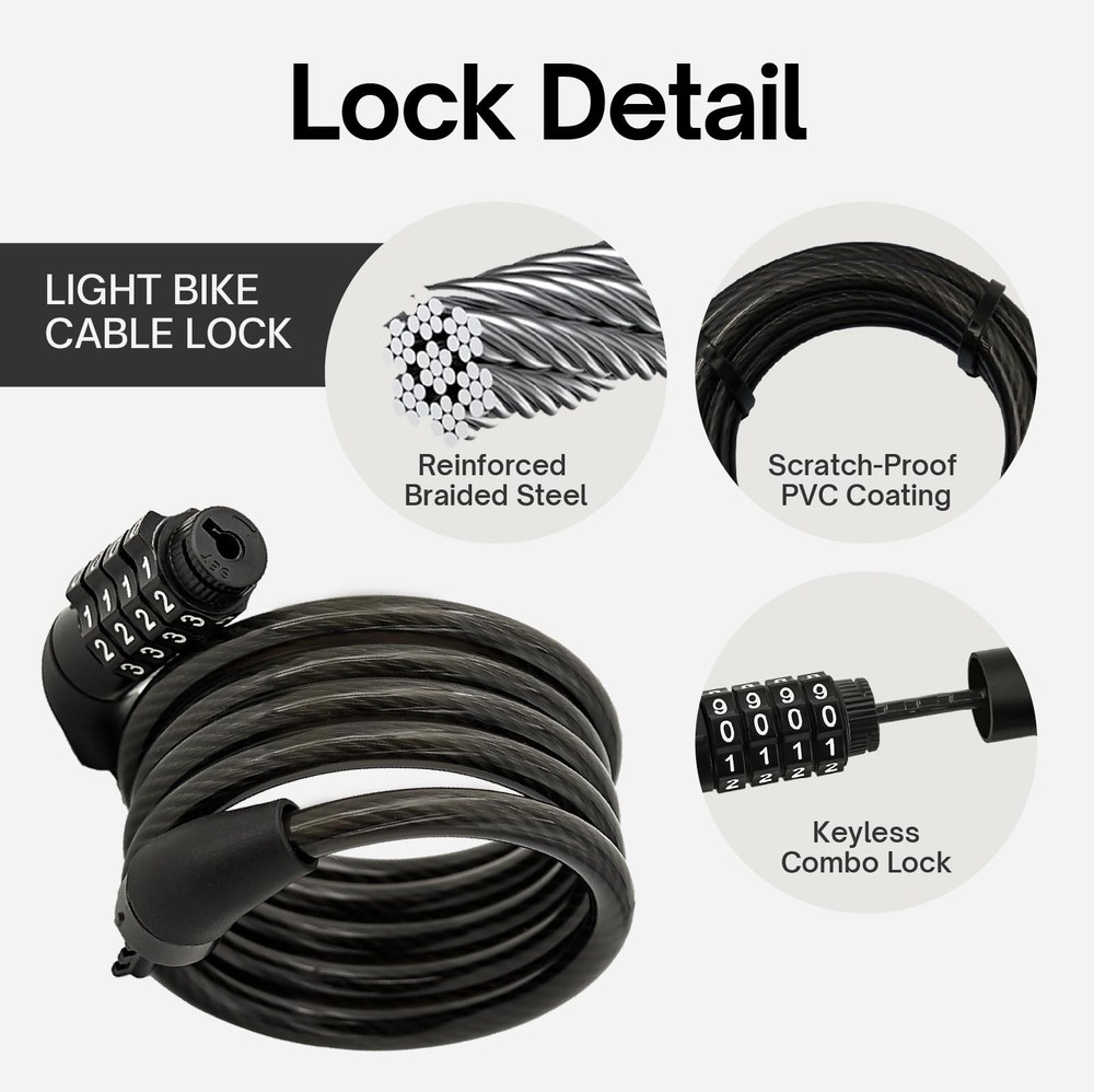 Light Bike Cable Lock Combination,4 Digit,4ft Long Resettable Combination Hig...