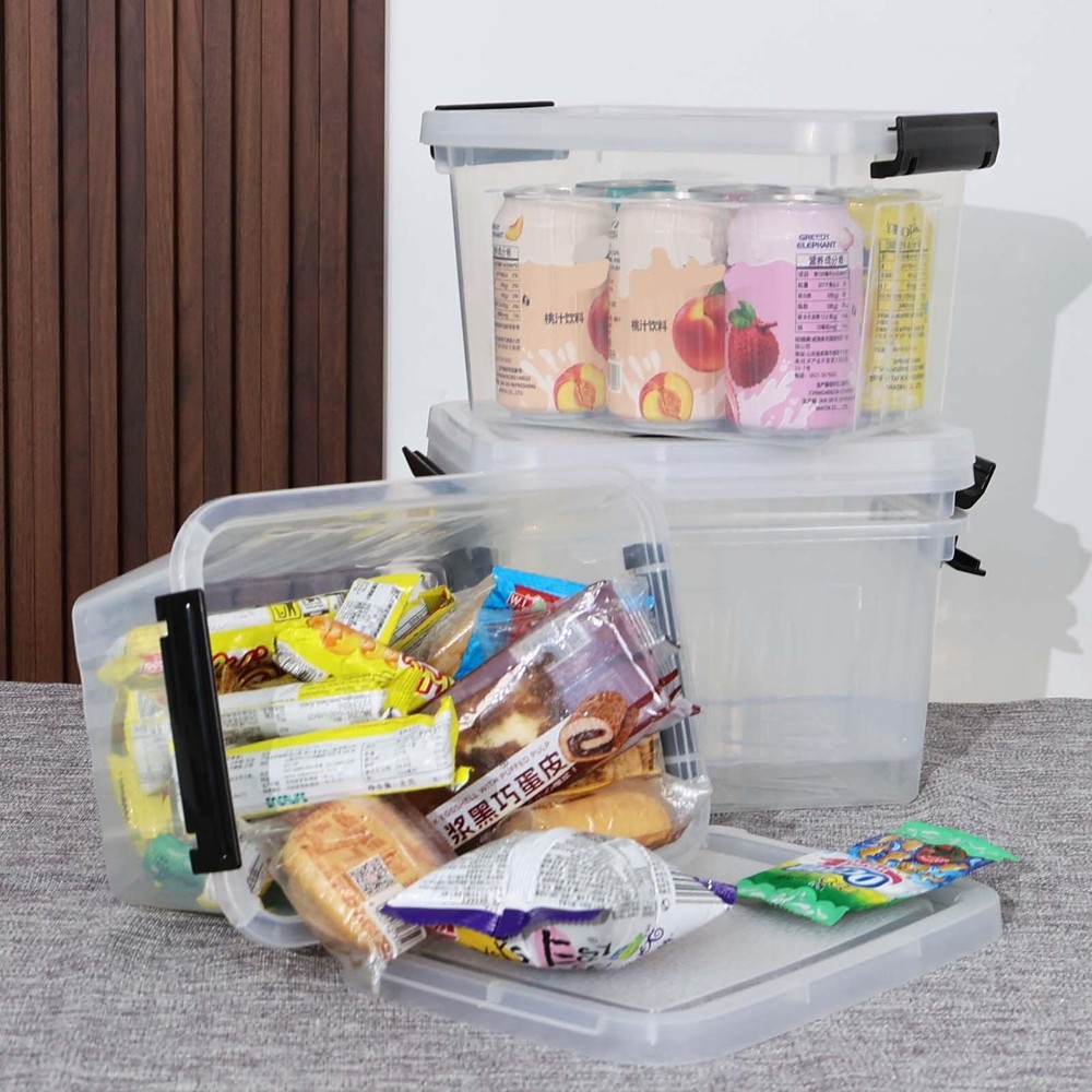 6 Quart Clear Small Storage Boxes with Handles, Plastic Storage Latching Bins...