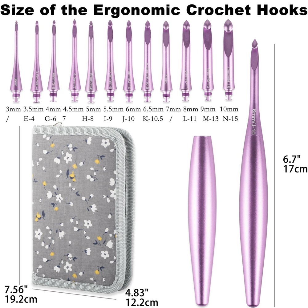 Interchangeable Crochet Hook Set with 12 Hooks – Ergonomic Crochet Hooks Larg...