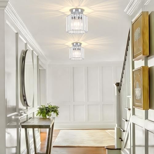 2 Pack Chrome Semi Flush Mount Ceiling Light, Modern Crystal 1-Light Chrome
