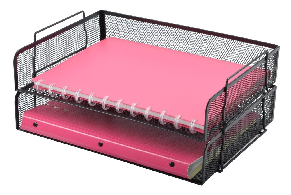 2-Pack Stackable Desk Paper Tray Metal Mesh Document Letter File Organizer