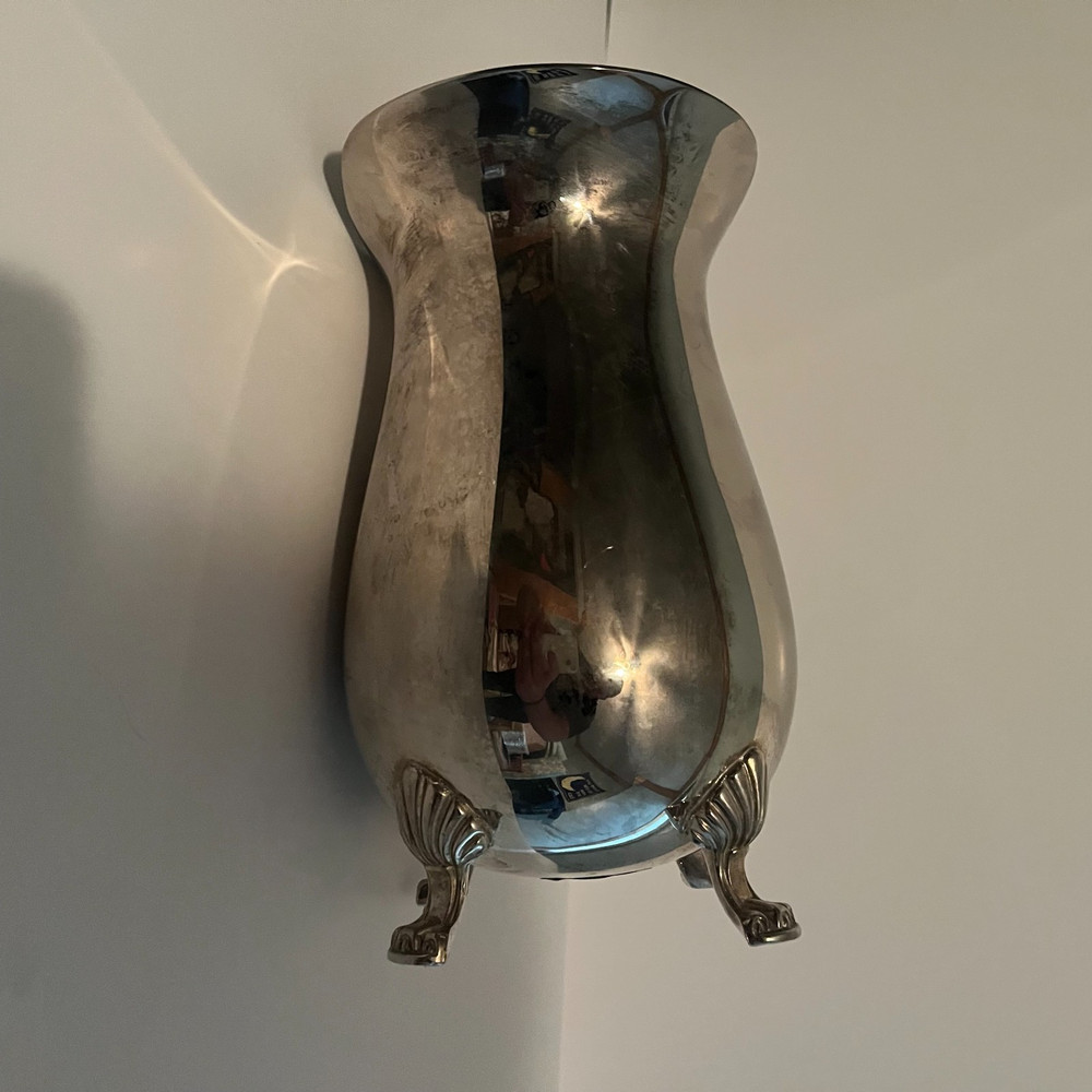 Vintage Silver Plated Footed Water Pitcher with Ornate Handle