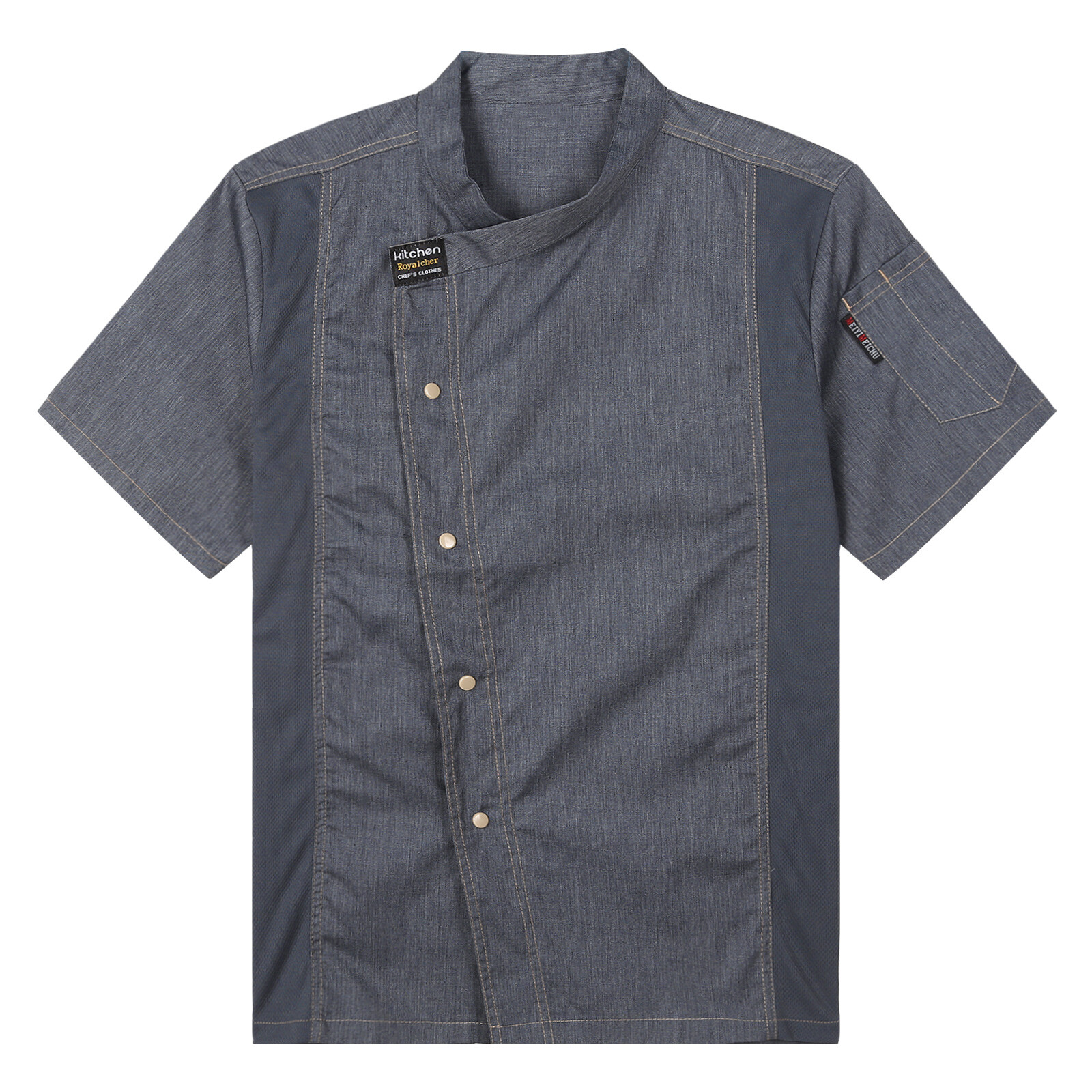 US Men Women Jacket Canteen Chef Coat Button Uniform Solid Color Workwear Cotton