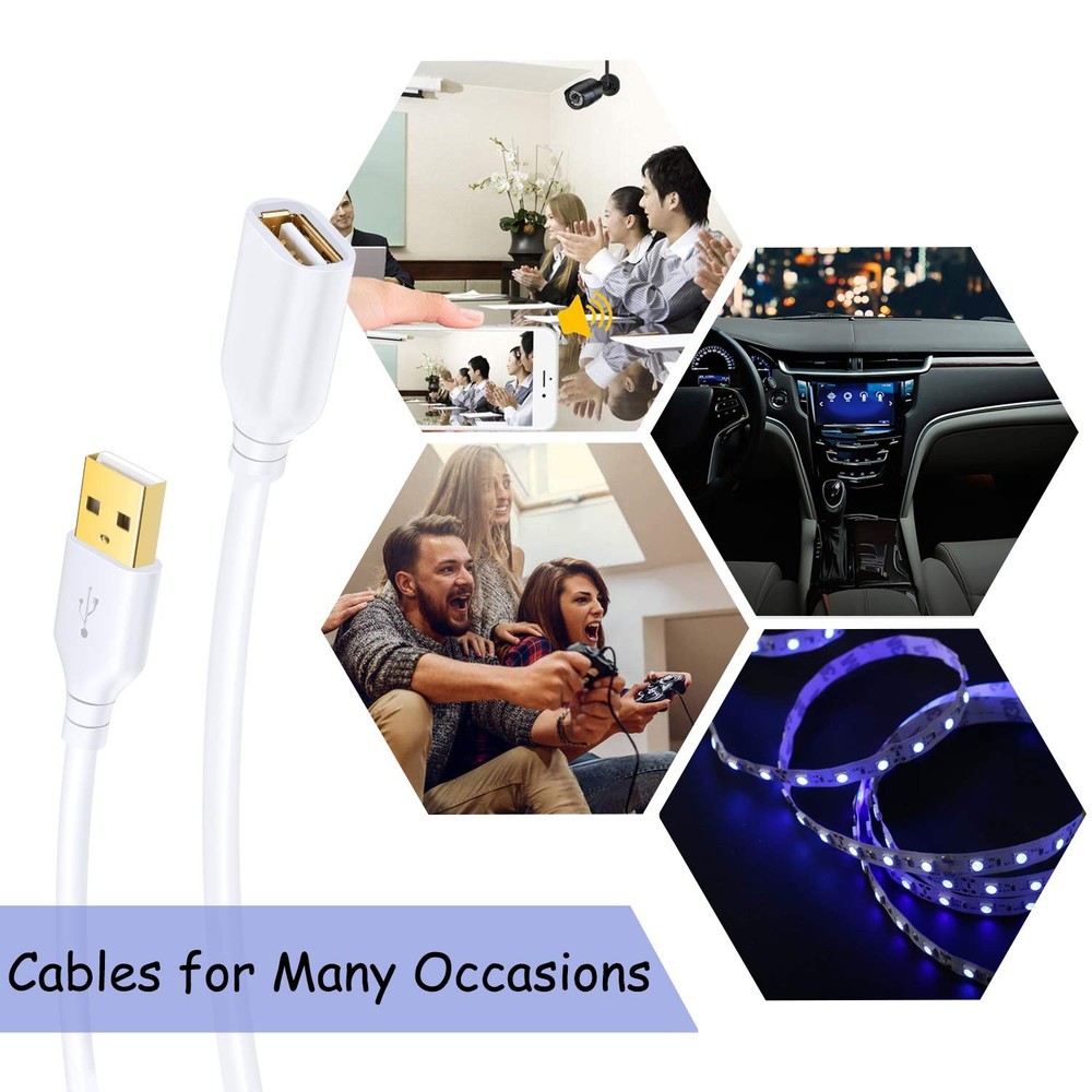 Costyle USB Extension Cable White 15ft, 2 Pack 2.0 Extender 15FT,