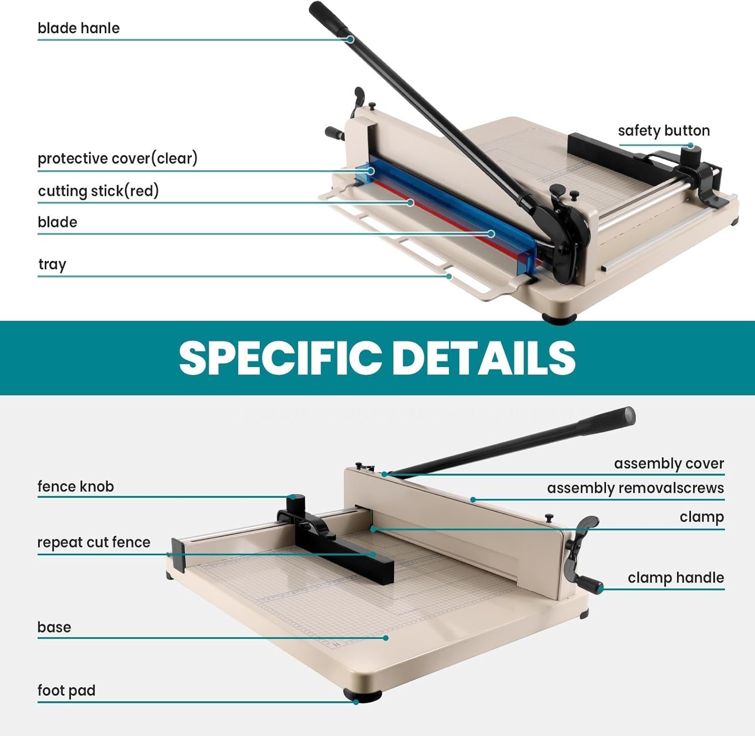 17"Heavy Duty Guillotine Paper Cutter,A3 Manual Paper Trimmer 400 Sheet Capacity