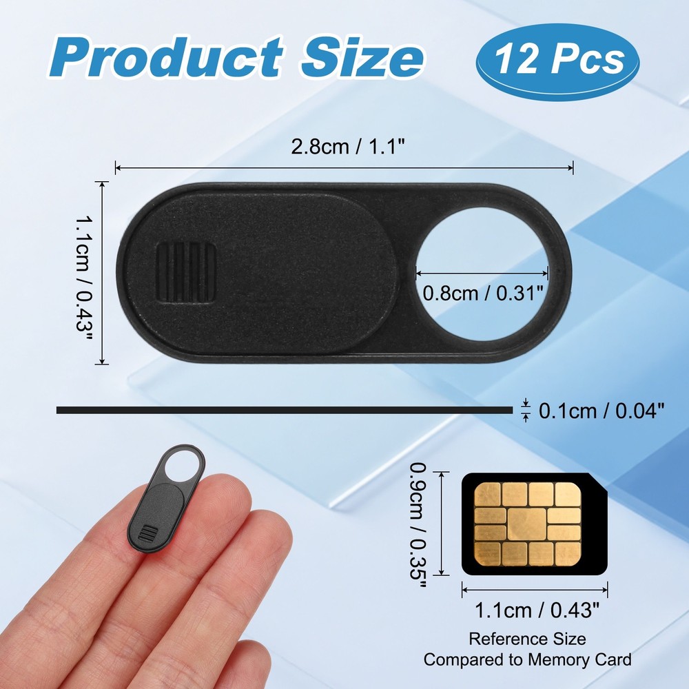 12Pcs 1.1" x 0.43" Computer Camera Cover Slide Thin Camera Blocker, Black