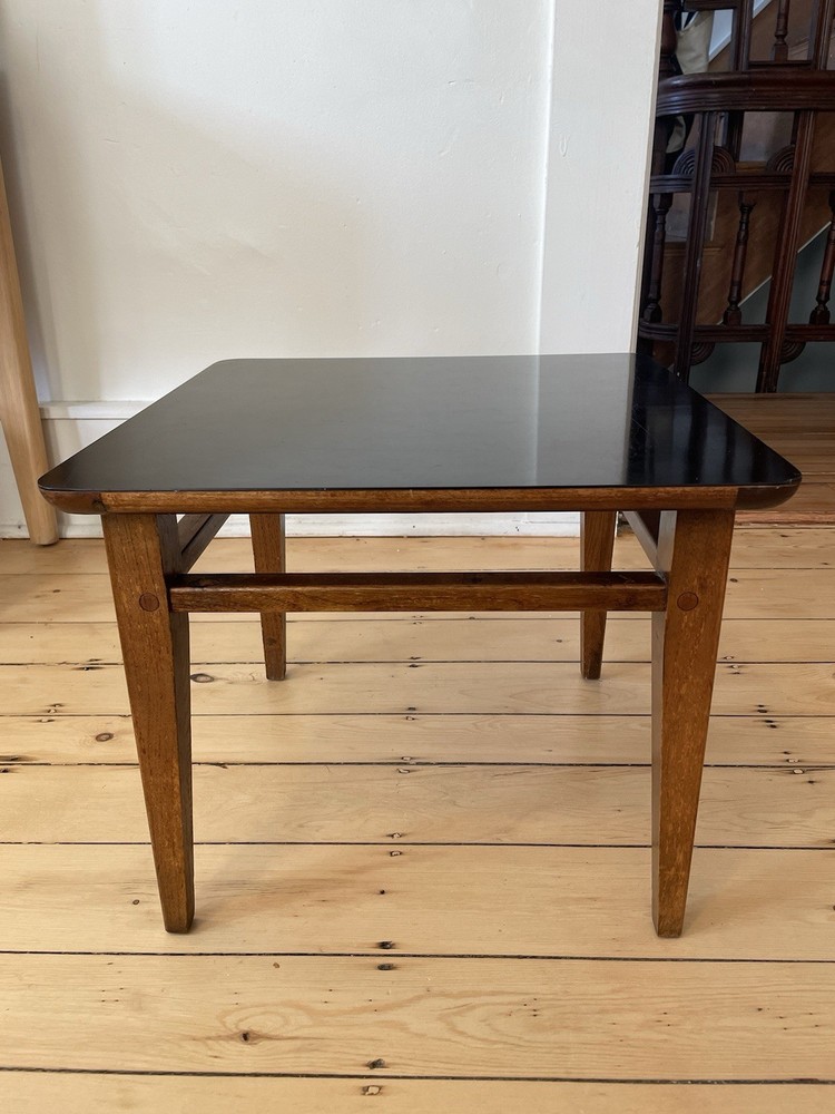 Vintage Lane Sequence Walnut Side Table MCM Black Laminate Top 1963