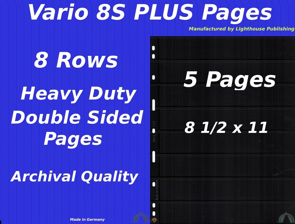 5 Vario 8S PLUS Pocket Double Sided Pages for Stamp & Ticket Collecting 8 Rows