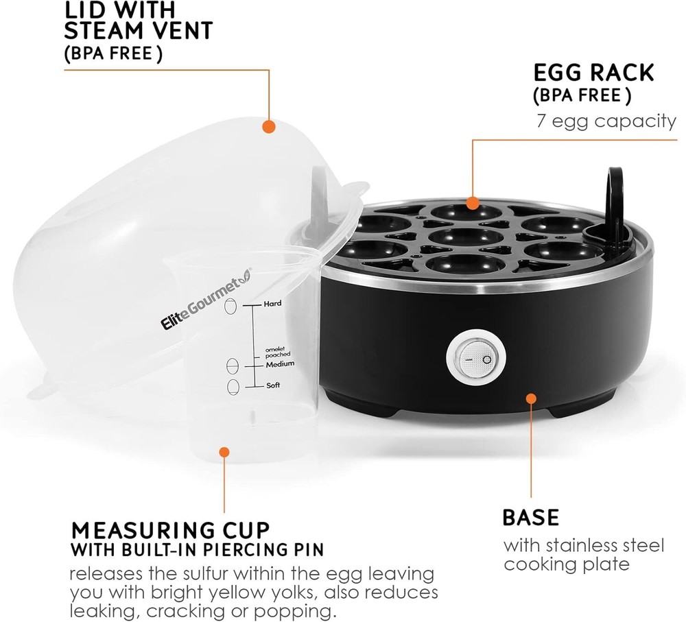 Electronic egg cooker, 7 eggs capacity. With automatic shut-off function