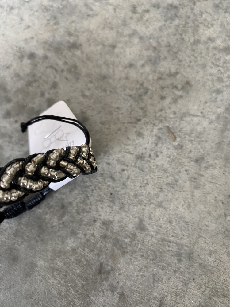 Artisan Black Silver Beaded Woven Braided Bracelet