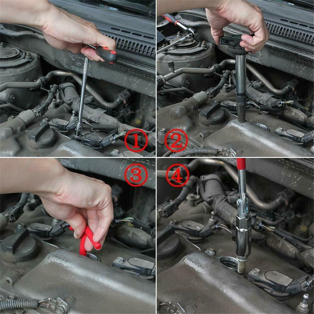 3PCS Spark Plug Removal Tool 16 21mm T-Handle Flexible Spanner Socket Wrench Set