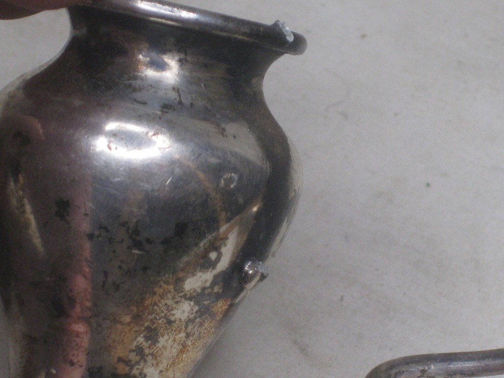 3 * as-is small silver-plated items *damaged mini vase dish handled 90 Brazil