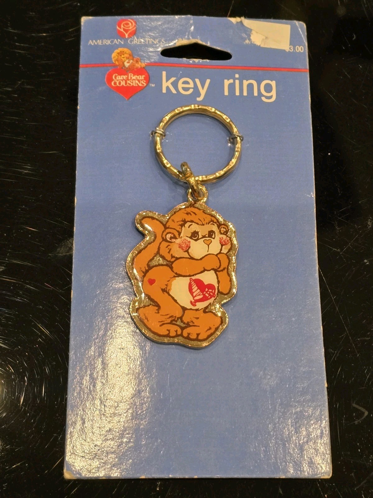 1985 RARE Care Bear Cousin Playful Heart Monkey Keychain Key Ring NEW
