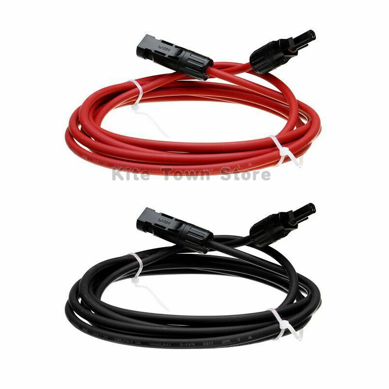US 1 Pair Black + Red Solar Panel Extension Cable Wire Connector 10 AWG