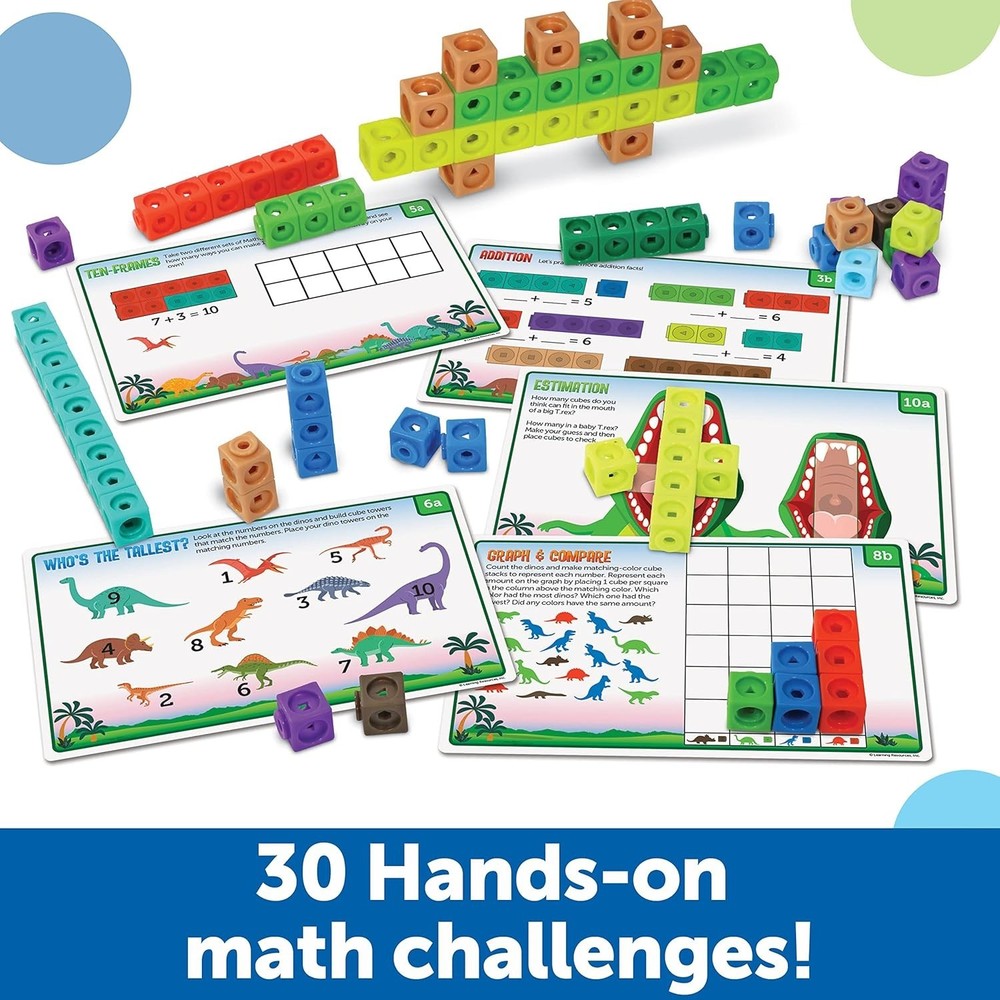 100 Dinosaur-Themed MathLink Cubes Set with Activity Cards - Fun Learning!