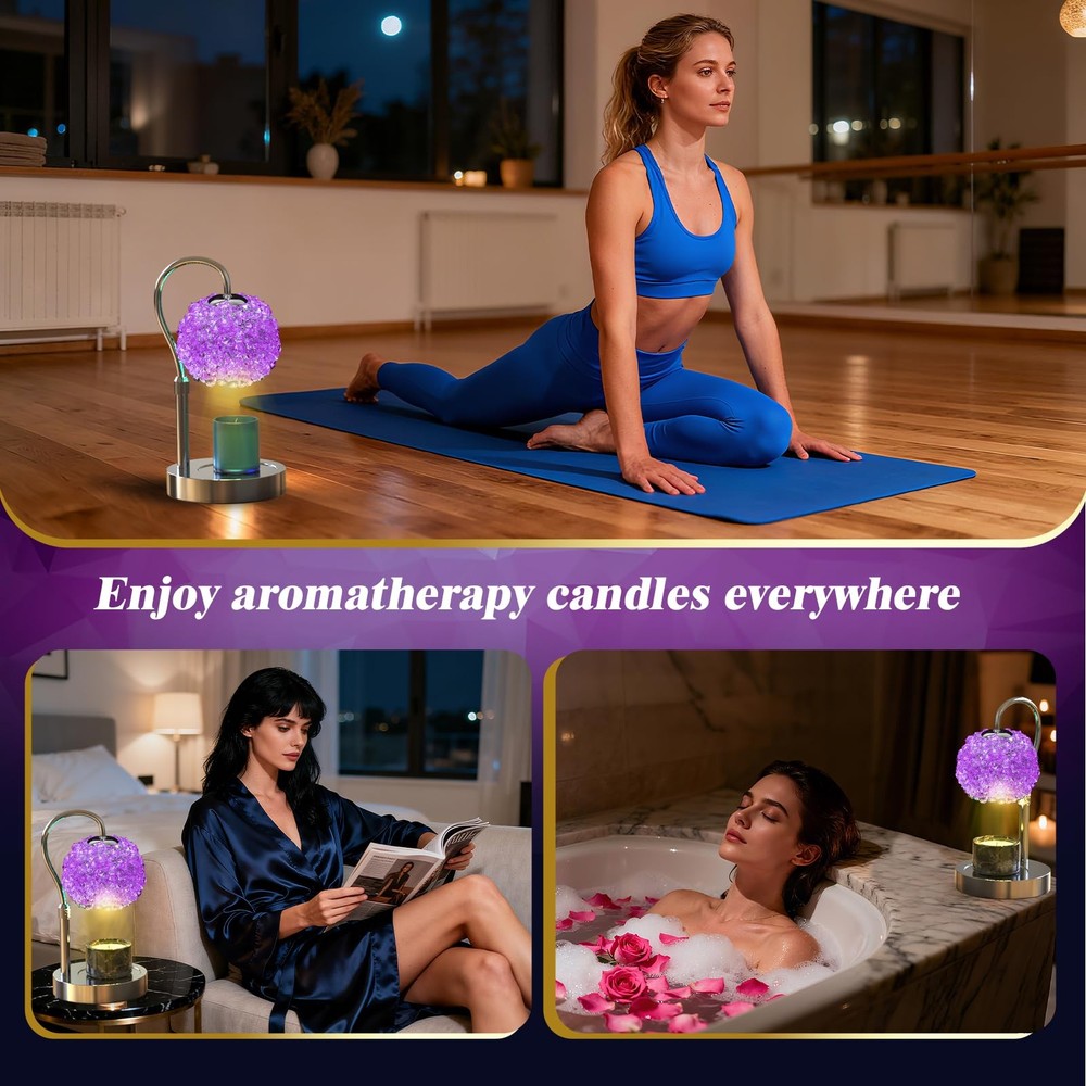 Luxury Candle Warmer Lamp with Timer & Dimmable Brightness, Crystal Gemstone ...