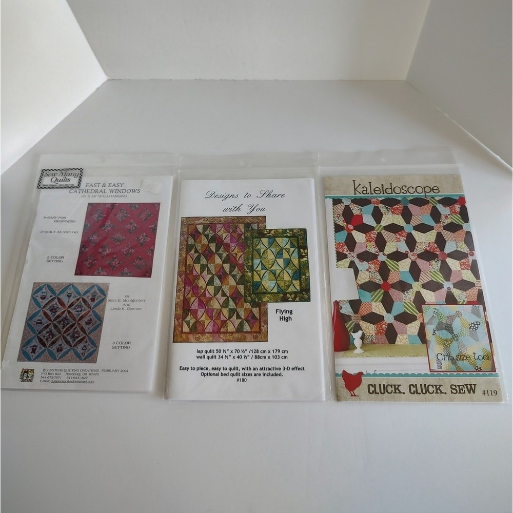 Assorted Quilting Lot/3 Patterns Kaleidoscope Cathedral Windows Flying High