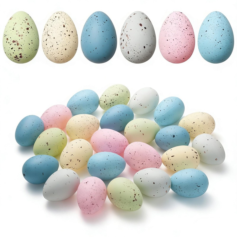 24Pcs Easter Speckled Eggs, 2.4'' Plastic Easter Eggs Pastel Faux Chicken Egg...