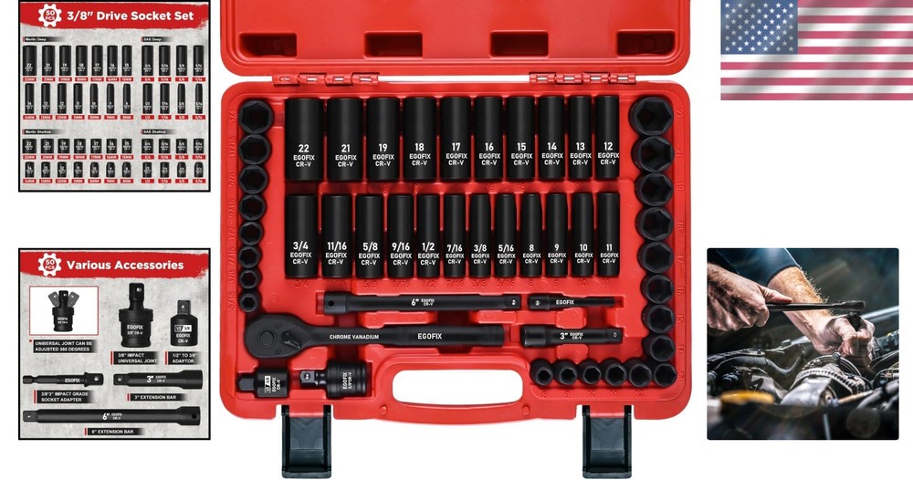 Complete 50-Piece Chrome Vanadium Socket Set with 6-Point Design & Accessories