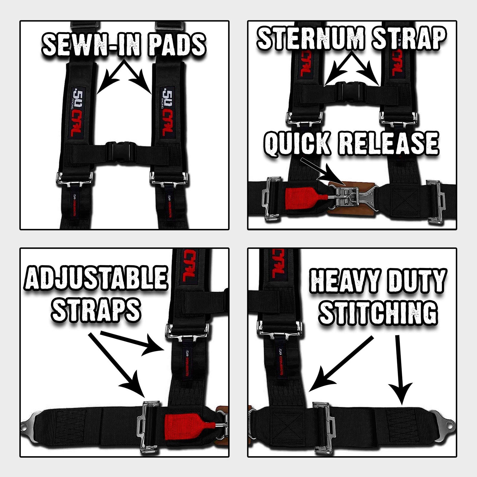 50 Caliber Racing Harness 2" & 3", 4-Point & 5-Point Harnesses 10 colors