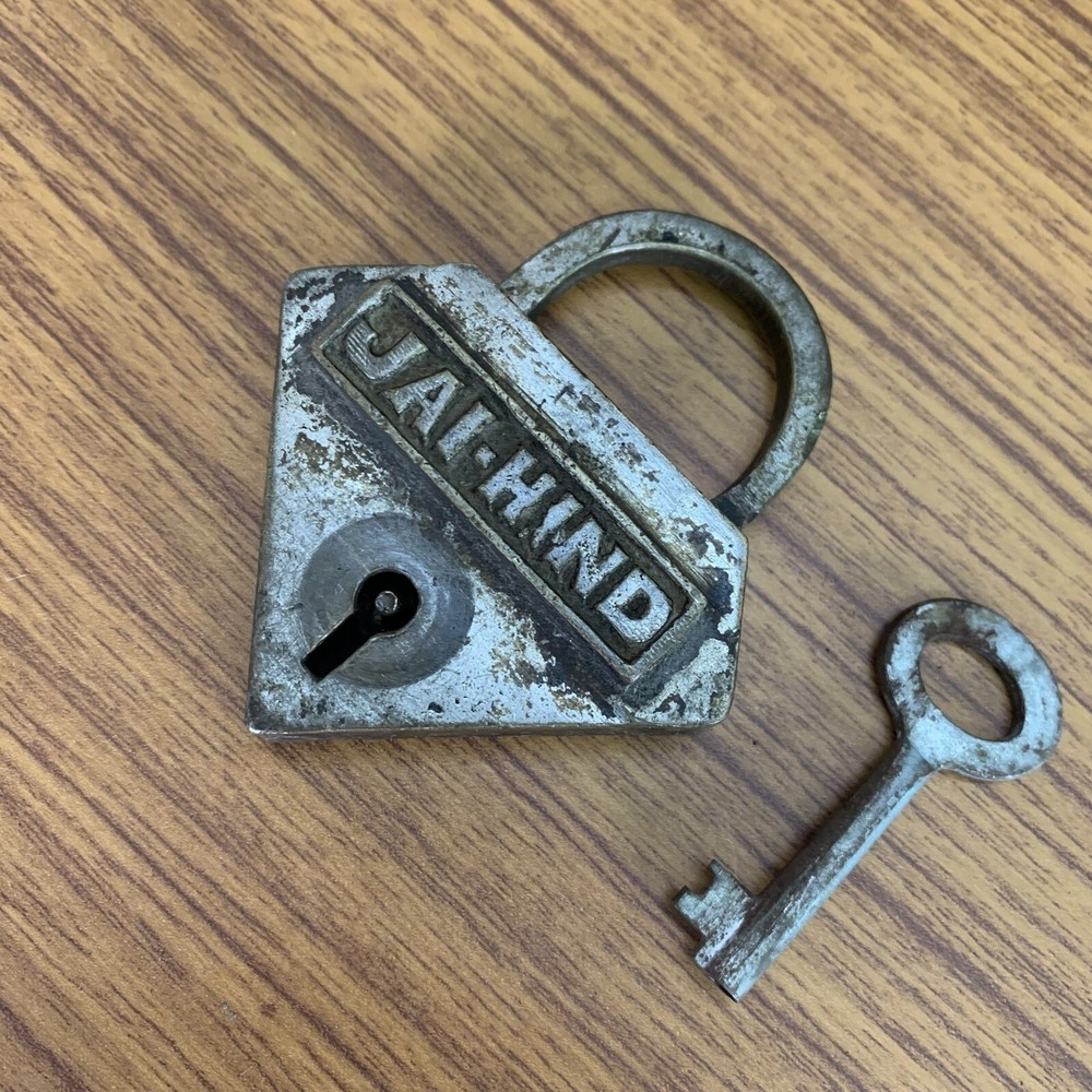 BRASS PADLOCK OR LOCK WITH KEY OLD OR ANTIQUE, RAREST TRIANGULAR SHAPE.