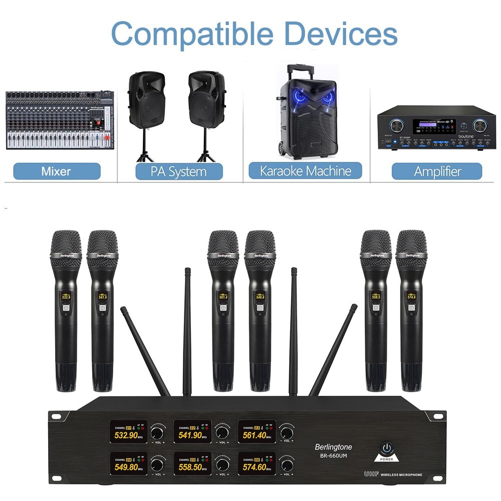 Berlingtone 6-Channel UHF Wireless Microphone System 6 Fixed Frequency Channel