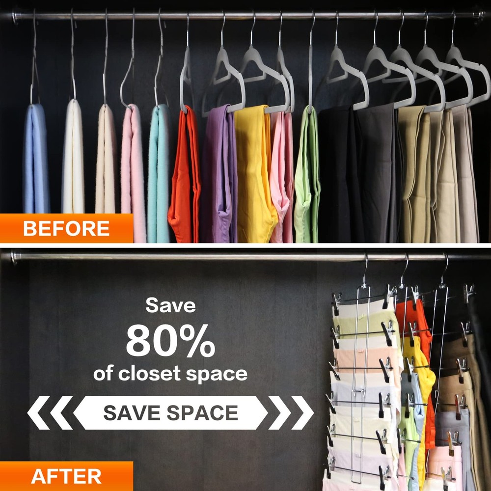 3 Pack Pants-Hangers-Space-Saving,6 Large, 3 Pack-silver