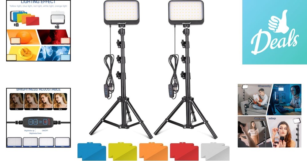 Professional LED Video Light Kit: 2 Pcs Dimmable and Adjustable with 5 Filters