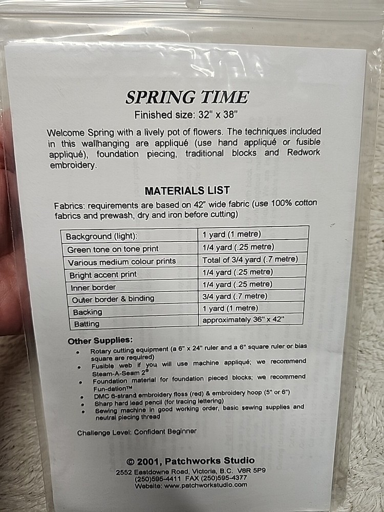 ☆ Patchworks Studio " Spring Time" Pattern Finished Size 32" X 38" Wallhanging