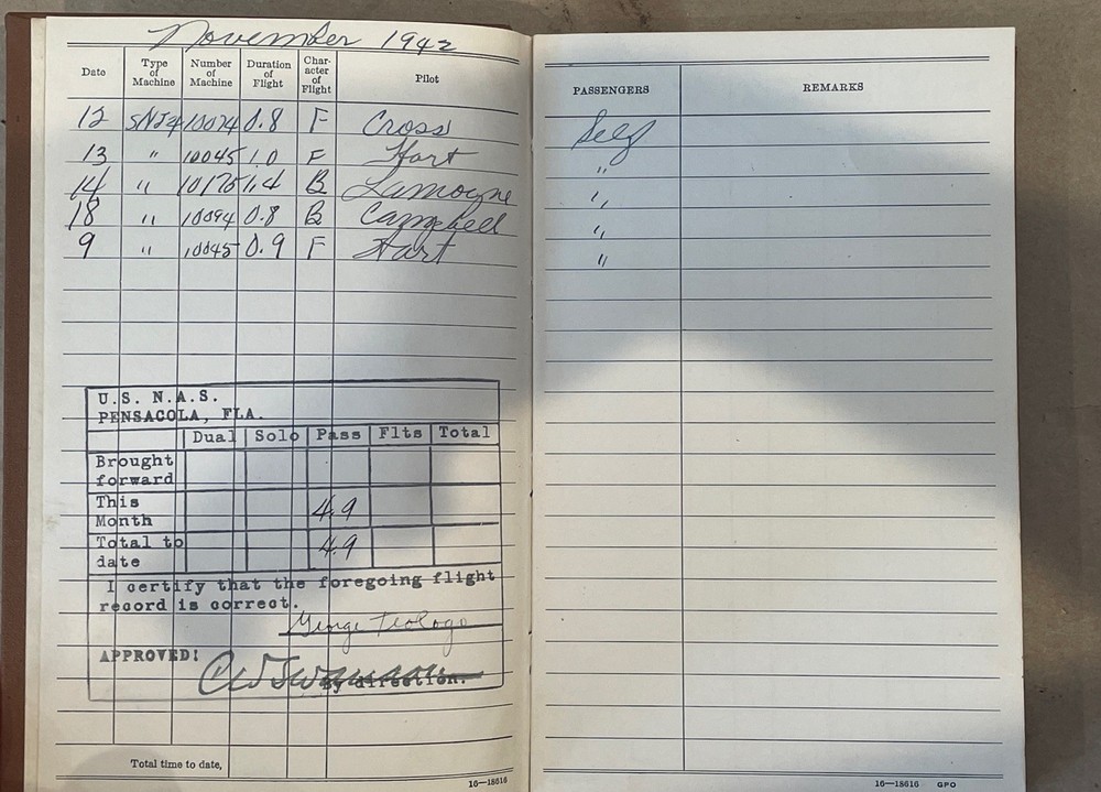 WW2 US Training flight logbook