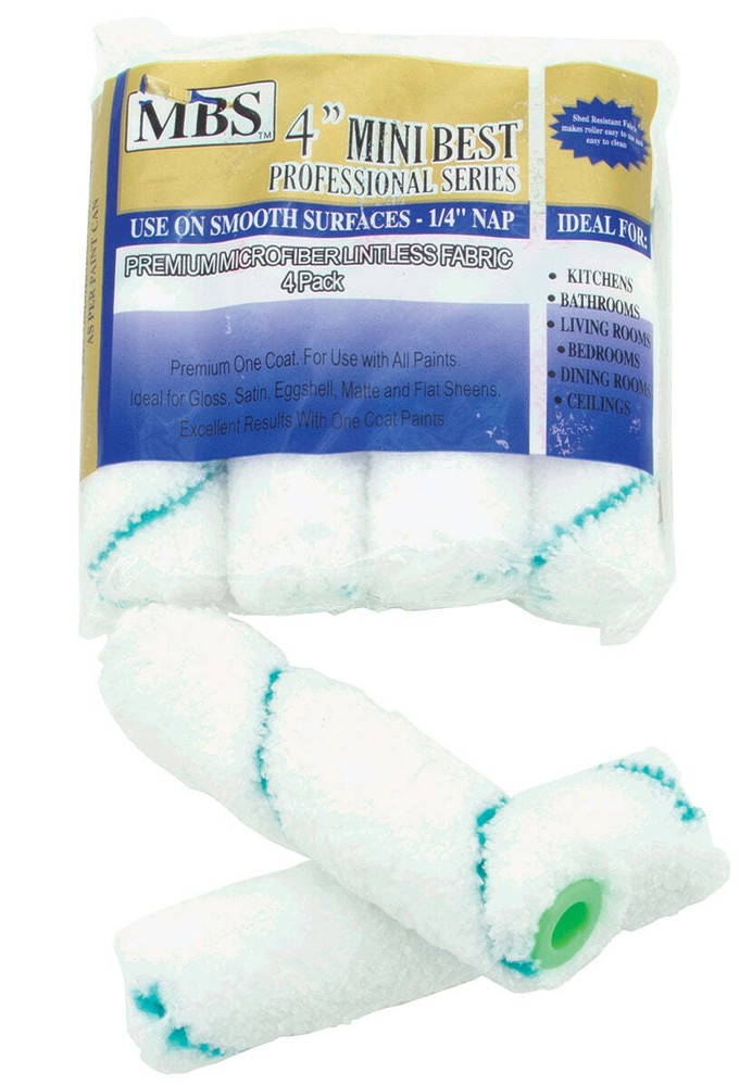 MBS 4PC 4" Mini Roller Covers with 1/4" Nap Premium Microfiber Fabric