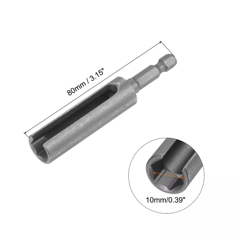 Pair (2), 10mm Hex Nut Socket Slotted Extension Driver Bit Adapter 80mm Long