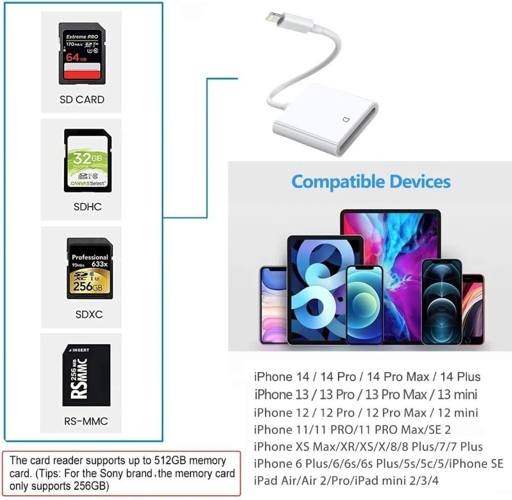 Apple Mfi Certified Lightning to SD Card Camera Reader for Iphone Ipad, Memory