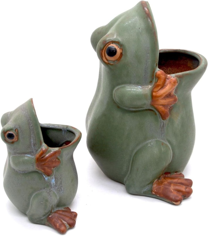 Whimsical Ceramic Frog Planter - 7" Multi-Functional Candy Dish & Pencil Holder