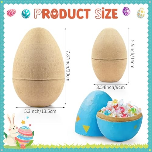 8 Pcs Large Paper Mache Easter Eggs for Crafts Fillable 4 Large Plus & 4 Large