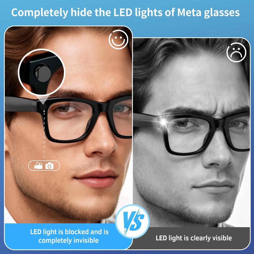 LED Light Blocking Covers for Smart Glasses Adjustable Privacy Flash Shield