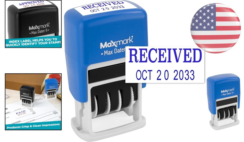 Durable Self-Inking Date Stamp - 12- Blue Ink with Quick Setup Design